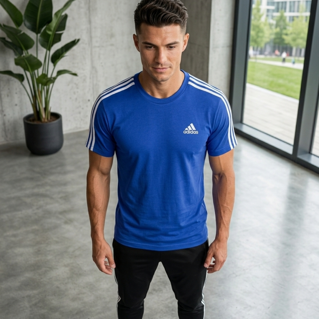 Adidas Essentials Herren T-Shirt Essentials 3 Streifen Blau