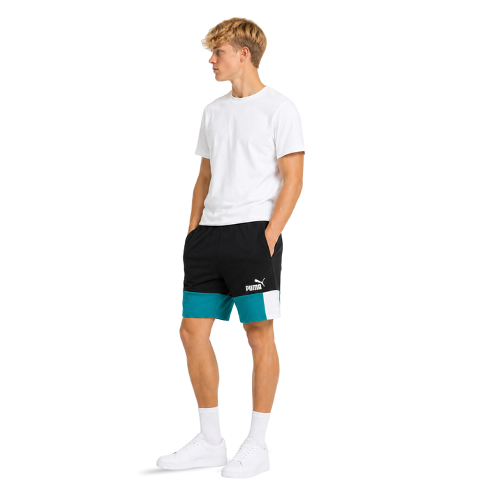 Puma ESS+ Shorts Deep Aqua Schwarz Weiß Sweatshorts