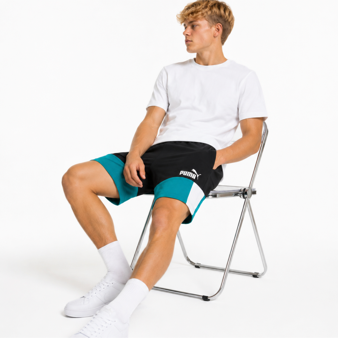 Puma ESS+ Shorts Deep Aqua Schwarz Weiß Sweatshorts