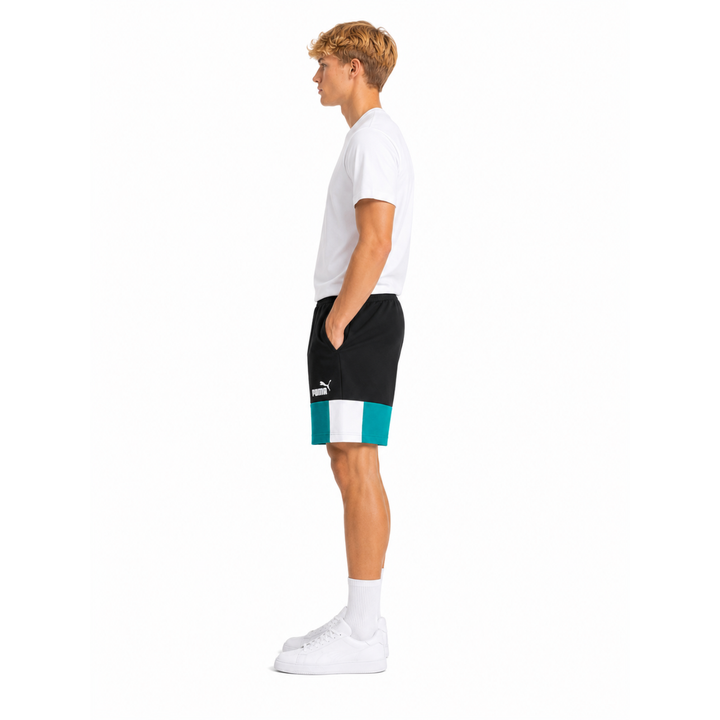 Puma ESS+ Shorts Deep Aqua Schwarz Weiß Sweatshorts
