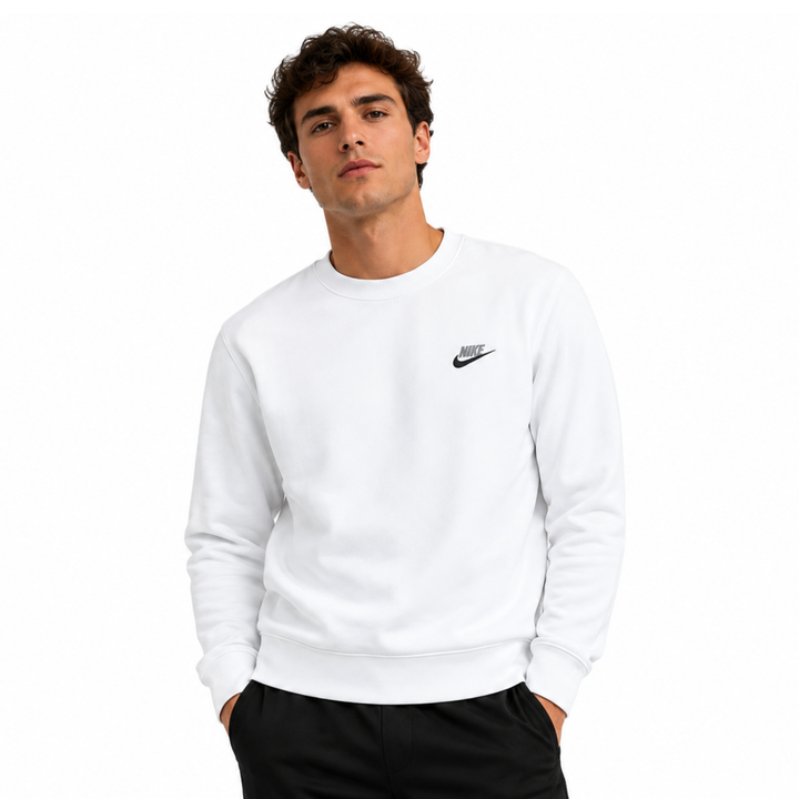 Nike Club Fleece Crew Sweatshirt Weiß Crewneck Pullover