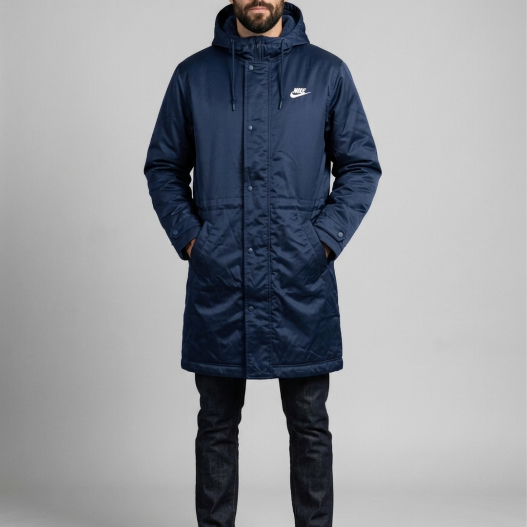 Nike Parka Herren Winterjacke Lang Blau mit Kapuze