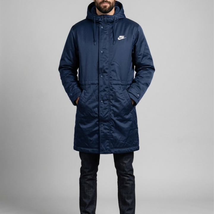 Nike Parka Herren Winterjacke Lang Blau mit Kapuze