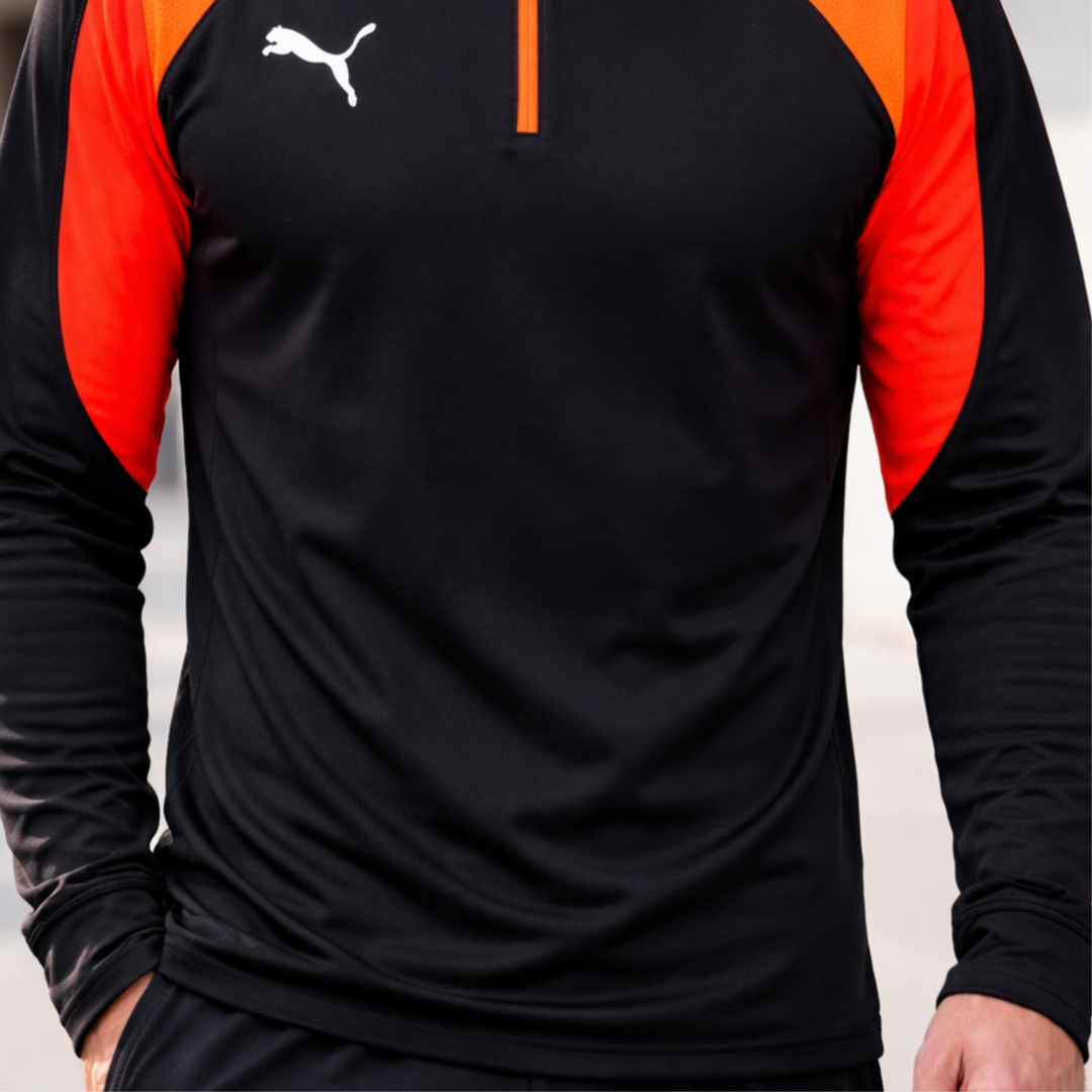 Puma individualLIGA 1/4 Zip Trainingspullover Herren Schwarz Orange