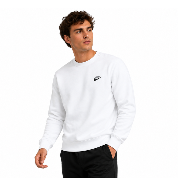 Nike Club Fleece Crew Sweatshirt Weiß Crewneck Pullover
